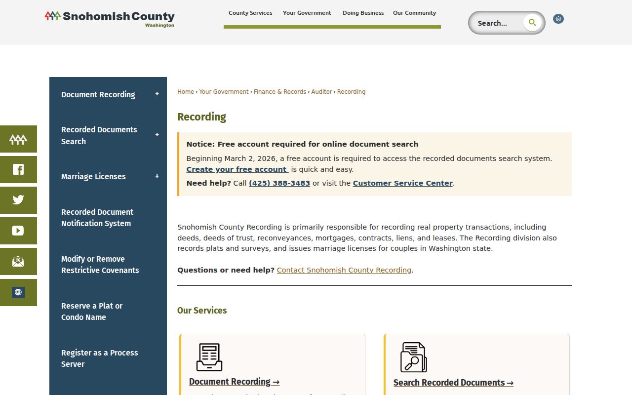 Mill Creek East people search through Snohomish County recorded documents
