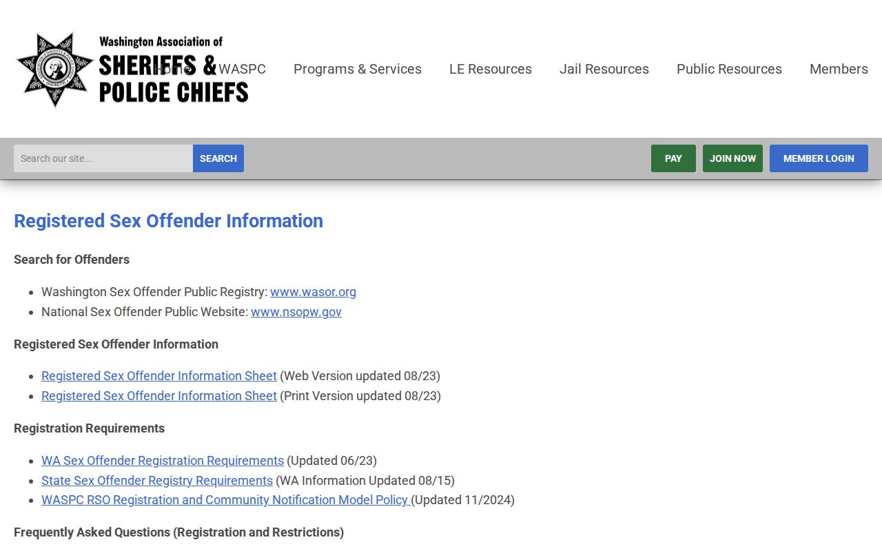 Mill Creek East public records access through the Washington offender registry information page