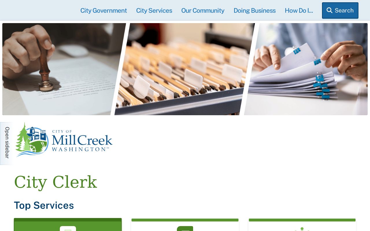 Mill Creek East public records page for the nearby City of Mill Creek clerk