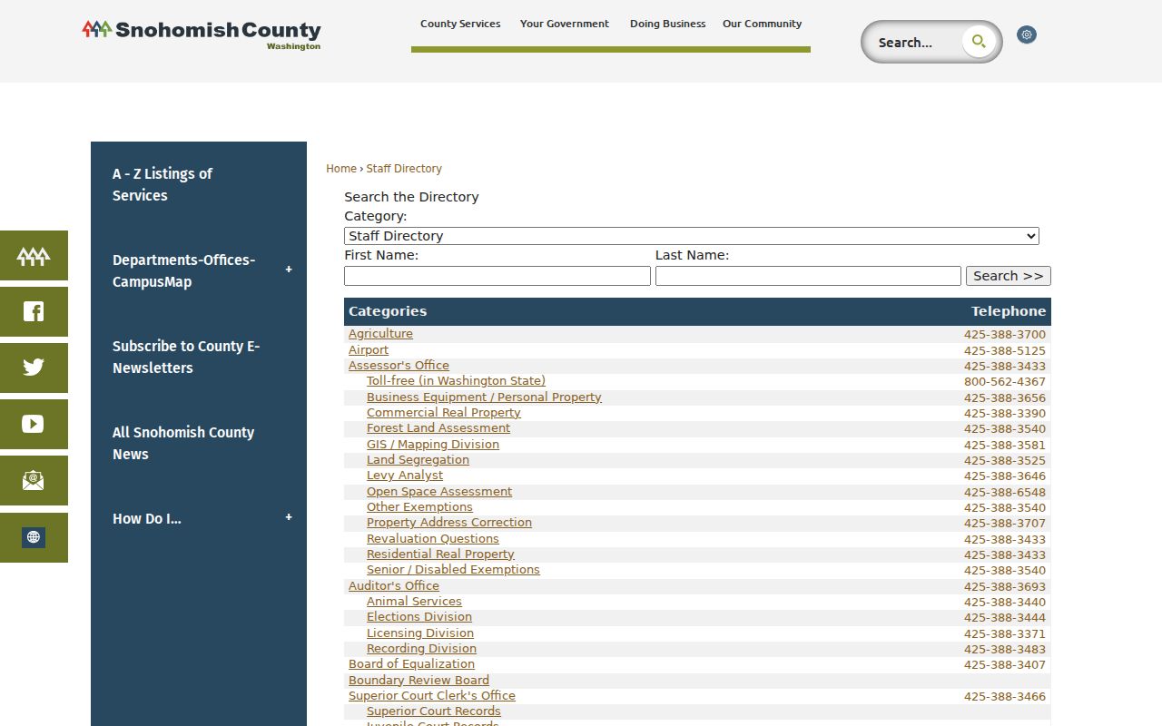 Mill Creek East public records contacts in the Snohomish County staff directory
